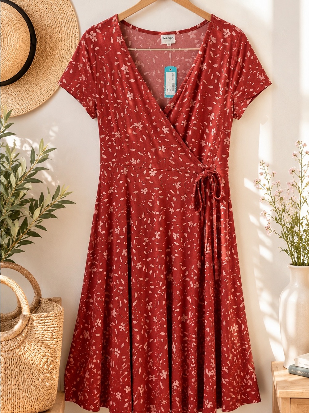 Kaileigh Arnett Faux Wrap Knit Dress Burgundy Floral Size Large Stitch Fix
